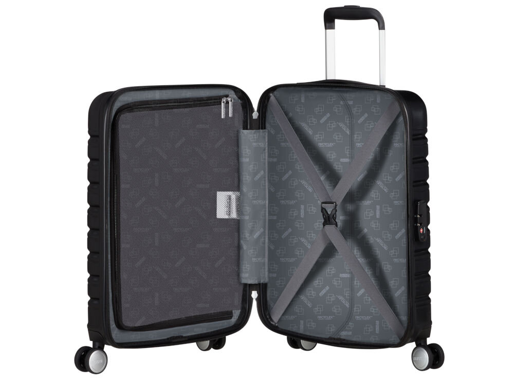 Walizka AMERICAN TOURISTER Flashline 55 cm czarny przemyślane wnętrze z praktycznymi przegrodami i pasami mocującymi