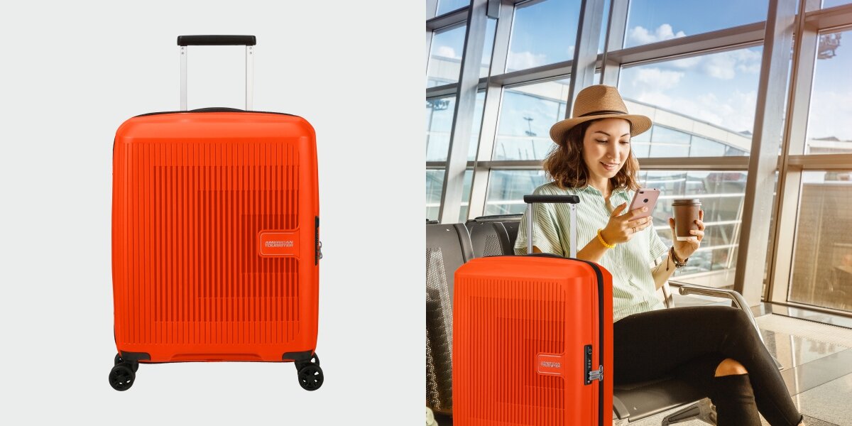 WALIZKA AMERICAN TOURISTER AEROSTEP SPINNER 55 20 BRIGHT ORANGE lifestyle lotnisko konieta Styl i elegancja funkcjonalność estetyka elegancki wygląd intensywny kolor pomarańczowy