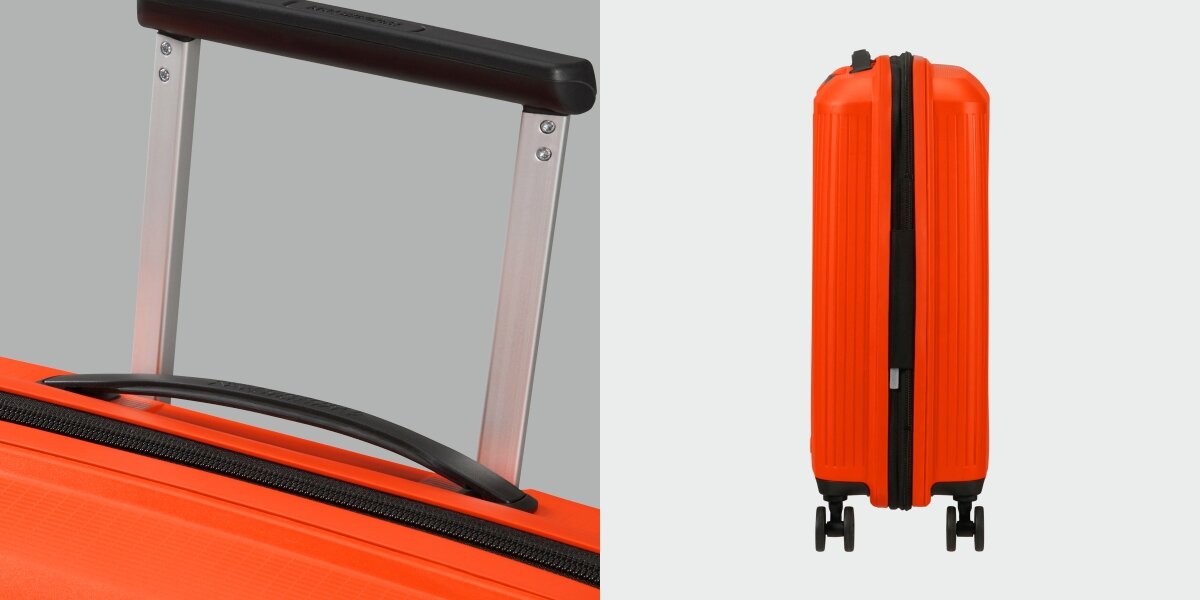 WALIZKA AMERICAN TOURISTER AEROSTEP SPINNER 55 20 BRIGHT ORANGE uchwyt rączka bok profil Lekkość i wygoda waga 2,3 kg lekka niewielka łatwe manewrowanie mniejsze obciążenie dwa uchwyty boczne łatwe podnoszenie walizki