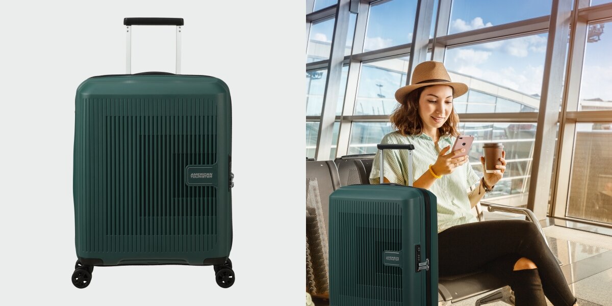 WALIZKA AMERICAN TOURISTER AEROSTEP SPINNER 55 20 DARK FOREST lifestyle lotnisko kobieta Styl i elegancja funkcjonalność estetyka elegancki wygląd intensywny kolor ciemnozielony