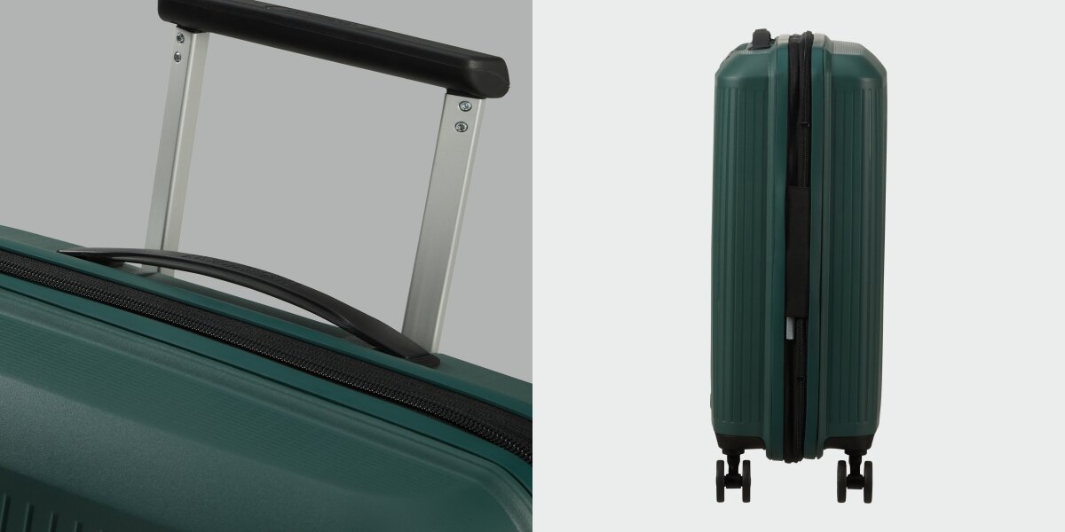 WALIZKA AMERICAN TOURISTER AEROSTEP SPINNER 55 20 DARK FOREST uchwyt rączka bok profil Lekkość i wygoda waga 2,3 kg lekka niewielka łatwe manewrowanie mniejsze obciążenie dwa uchwyty boczne łatwe podnoszenie walizki