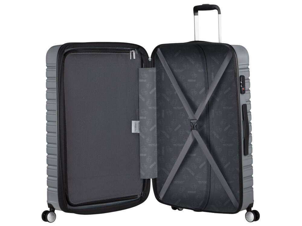 Walizka AMERICAN TOURISTER Flashline 78 cm Srebrny przemyślane wnętrze z praktycznymi przegrodami i pasami mocującymi