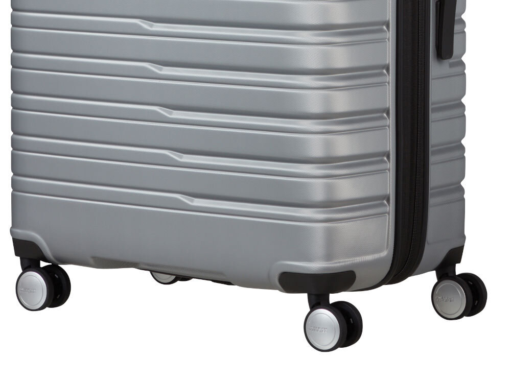 Walizka AMERICAN TOURISTER Flashline 78 cm Srebrny cztery obrotowe kółka teleskopowa rączka płynny ruch i komfort podczas podróży