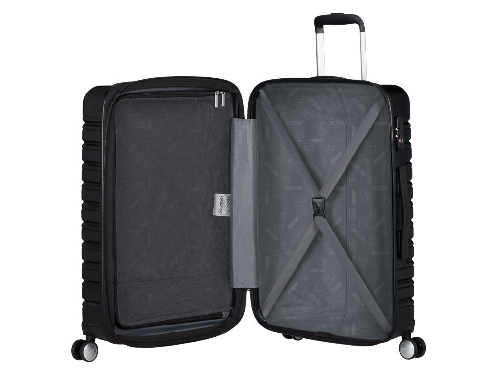 Walizka AMERICAN TOURISTER Flashline 67 cm Czarny przemyślane wnętrze z praktycznymi przegrodami i pasami mocującymi