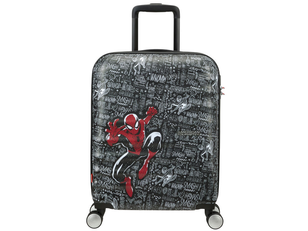 Walizka AMERICAN TOURISTER Wavebreaker Marvel Spiderman Sketch 55 cm Czarny tkaniny wykonane z poddanych recyklingowi 6 platikowych butelek technologia Recyclex