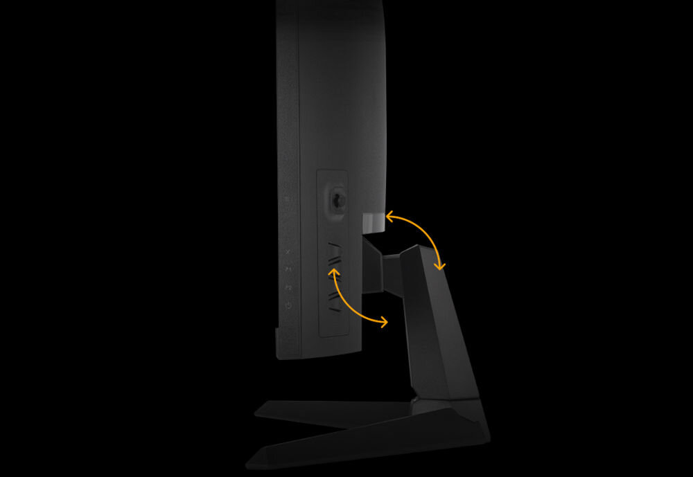 Monitor ASUS TUF Gaming VG27VQM1B 27 cali 1920x1080px 280Hz 1 ms [GTG] Curved prezentacja możliwej regulacji ekranu na czarnym tle ergonomiczny stojak dopasuj do wygodnej pozycji