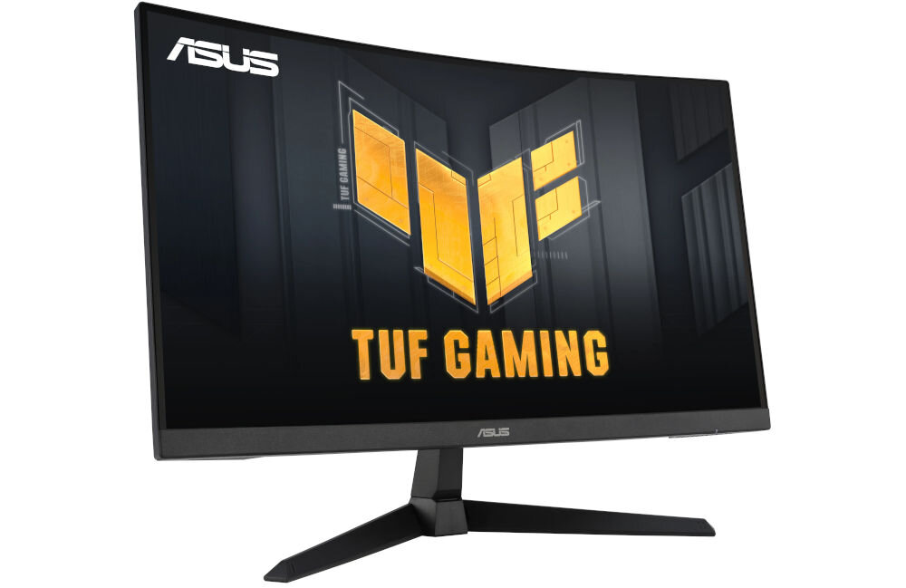 Monitor ASUS TUF Gaming VG27VQM1B 27 cali 1920x1080px 280Hz 1 ms [GTG] Curved prezentacja monitora na białym tle od przodu pod kątem elegancki design podstawa stabilność