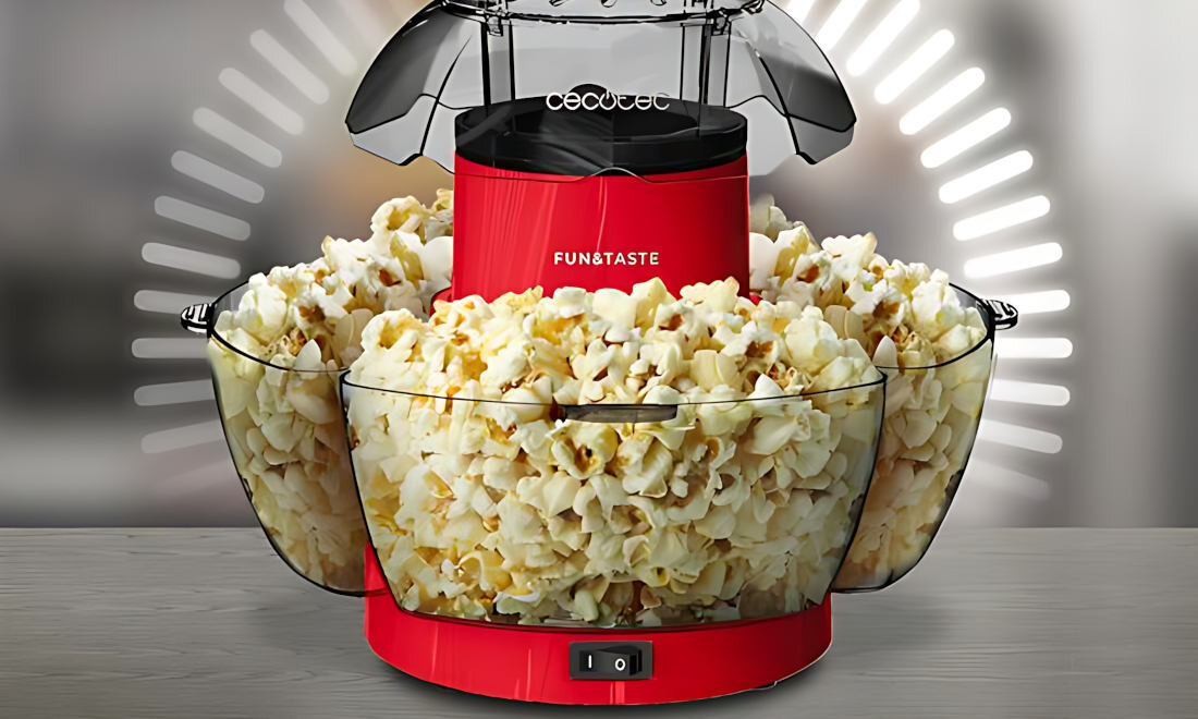 Maszyna do popcornu CECOTEC Fun & Taste Lotus Szybki czas przygotowywania moc zdrowe przekąski technologia gotowania gorącym powietrzem