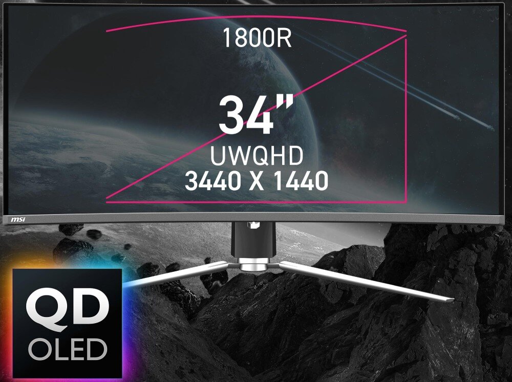 Monitor MPG 341CQPX QD-OLED 34.18 3440x1440px 240Hz 0.03 ms [GTG] Curved obraz przekątna rozdzielczość matryca kolory HDR