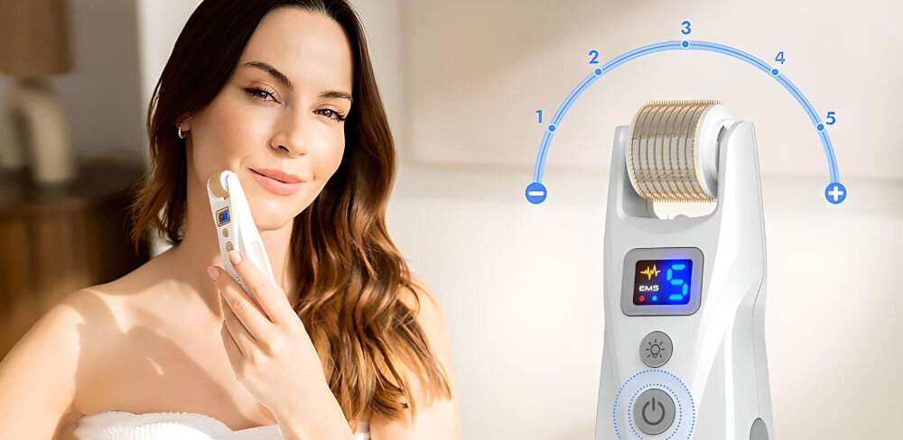 Urządzenie do mezoterapii BEAUTIFLY MicroGlow PRO głowica 0,5 mm wrażliwa skóra wokół oczu i ust samodzielnie w domu intuicyjne programy prędkości pełna kontrola poprawa jędrności kolorytu i elastyczności po 1 zabiegu regularne stosowanie wspomaganie regeneracji skóry reduckaj blizn potrądzikowych