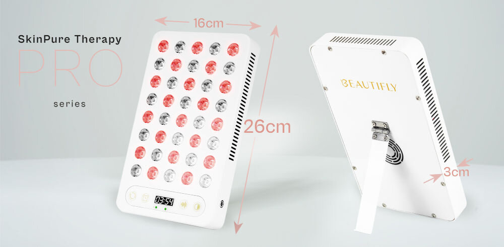Urządzenie do terapii światłem led BEAUTIFLY SkinPure stylowy, elegancki wygląd do każdego wnętrza lekkie 0,85 kg prosty panel sterowania intuicyjna obsługa timer funkcje pulsacji i ściemniania dostosowanie terapii długowieczne diody LED żywotność do 50 000 godzin profesjonalne efekty pielęgnacyjne i zdrowotne