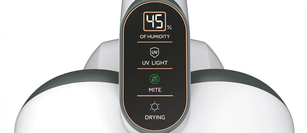 Odkurzacz ręczny HOOVER HMC510UV10UV wbudowany czujnik kirzu wykrywanie roztoczy alergenów automatyczna informacja sygnalizacja wyświetlacz LED zmiana koloru na czerwony intensywniejsze odkurzanie zmiana ikony na kolor zielony otoczenie wolne od zanieczyszczeń