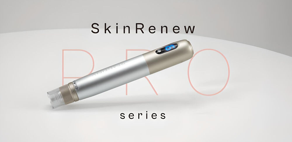 Urządzenie do mezoterapii BEAUTIFLY SkinRenew PRO usuwanie przebarwień redukcja blizn zwężenie porów zapobieganie oznakom starzenia twarz szyja dekolt inne obszary ciała biostymulacja skóry dwa wymienne kartidże dostosowanie intensywnosci i głębokości mikronakłuć maksymalne efekty  