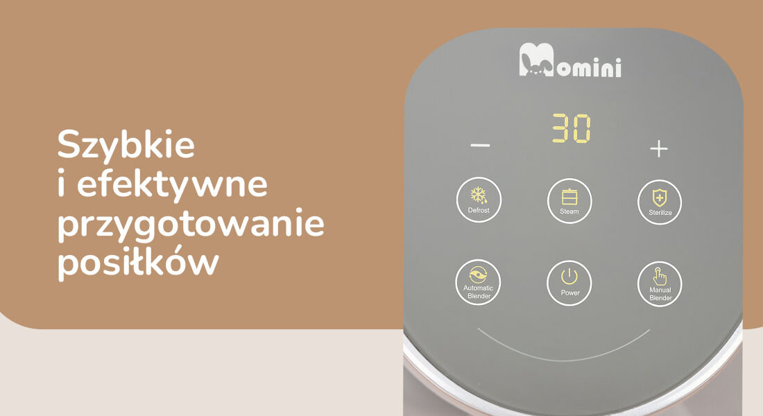 Multiblender parowy MOMINI Nutriblend intuicyjne sterowanie ikony przyciski