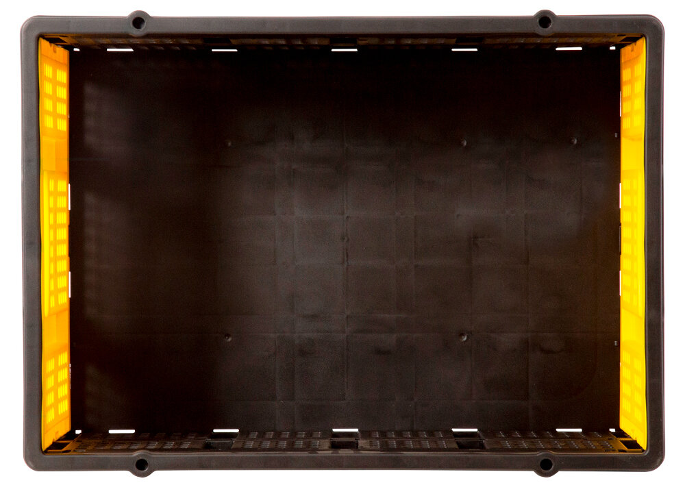 Skrzynka składana STANLEY SXWT-FT505-PDQ 5 szt. skrzynka na białym tle widoczna z góry widok na podłogę pojemność do 50 l każda wszechstronne zastosowanie wymiary jednej skrzynki 568 x 410 x 272 mm