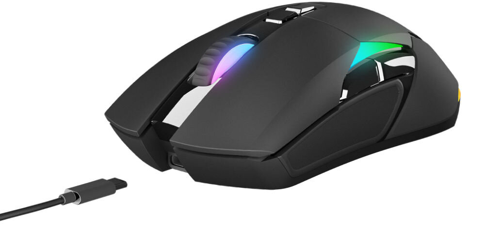 Mysz RAMPAGE Nova M4 Czarny do 90 godzin pracy na baterii podłaczenie do komputera za pomocą USB-C błyskawiczna reakcja na każdy ruch i kliknięcie szybka odpowiedź na komendy kontrola nad grą osiąganie lepszych wyników 