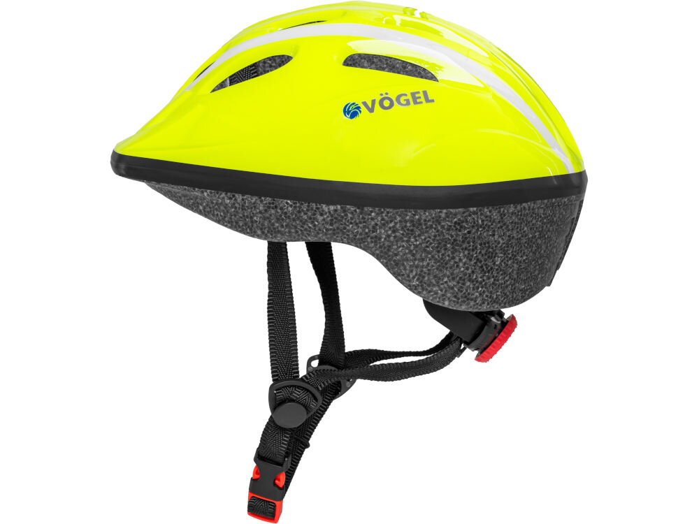 Kask rowerowy VÖGEL VKA-910MTSGNS Limonkowy dla Dzieci (rozmiar S) bokiem z widocznymi paskami do zapięcia pod brodą