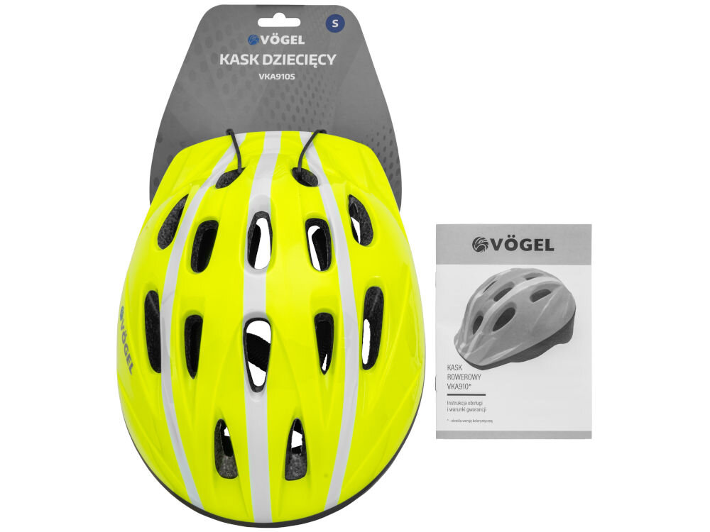 Kask rowerowy VÖGEL VKA-910MTSGNS Limonkowy dla Dzieci (rozmiar S) kask z przyczepioną etykietą instrukcja obsługi z warunkami gwarancji