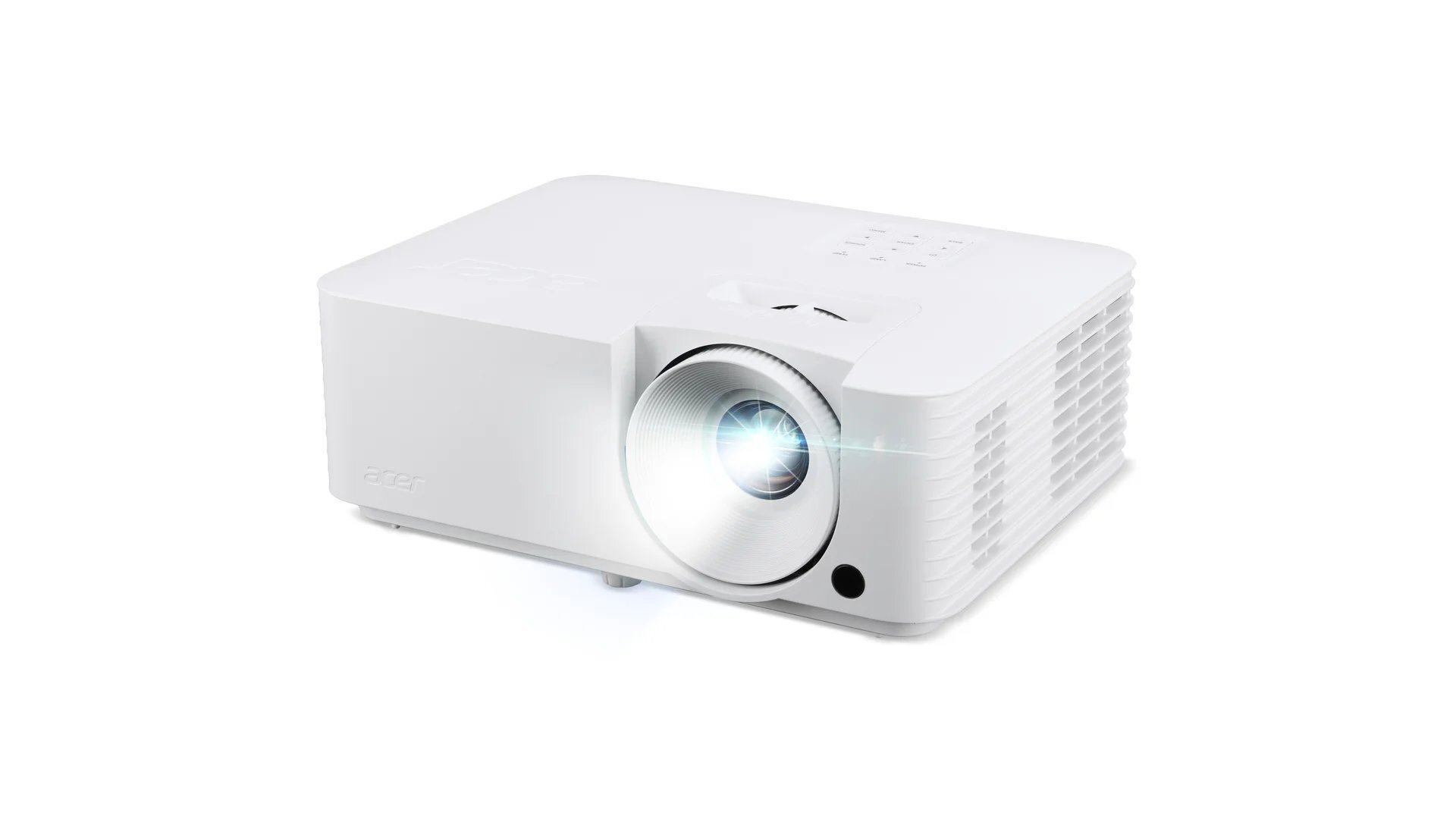 Projektor ACER Vero XL2530 WUXGA laser Full HD 4800 ANSI lumenów, Projektor Acer XL2530 z włączonym obiektywem, widok z przodu pod kątem