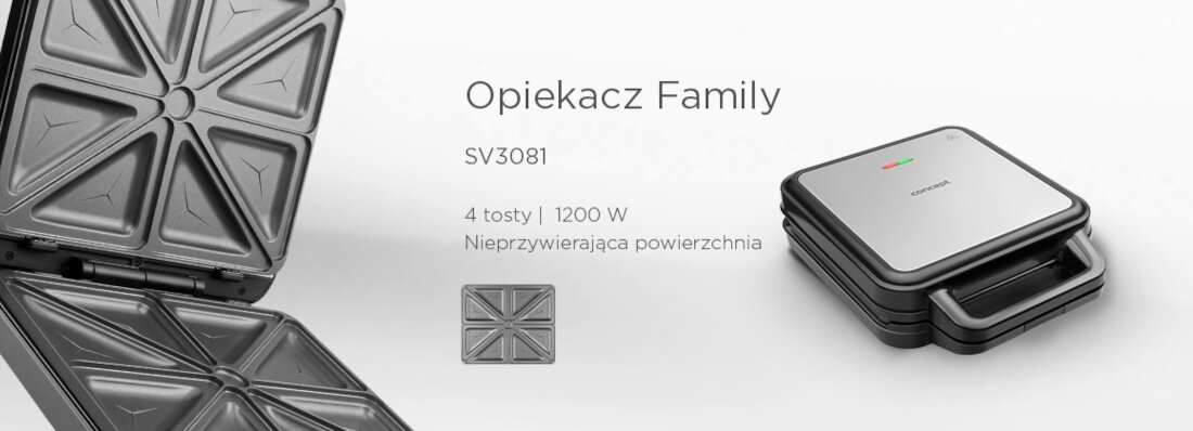 Opiekacz CONCEPT Family trójkąt SV3081 1200W wygląd design tło prezentacja wizualizacja przygotowanie tostów