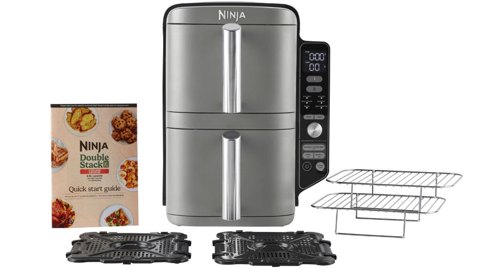 Аэрофритюрница NINJA SL400EU с двойной корзиной, 2 противня, 2 полки, буклет с рецептами, документация