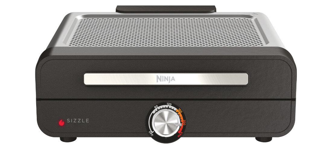 Grill elektryczny NINJA Sizzle GR101EU potrawy nagrzewa się równomiernie temperatura dostosowanie potrezeby obsługa pokrętło