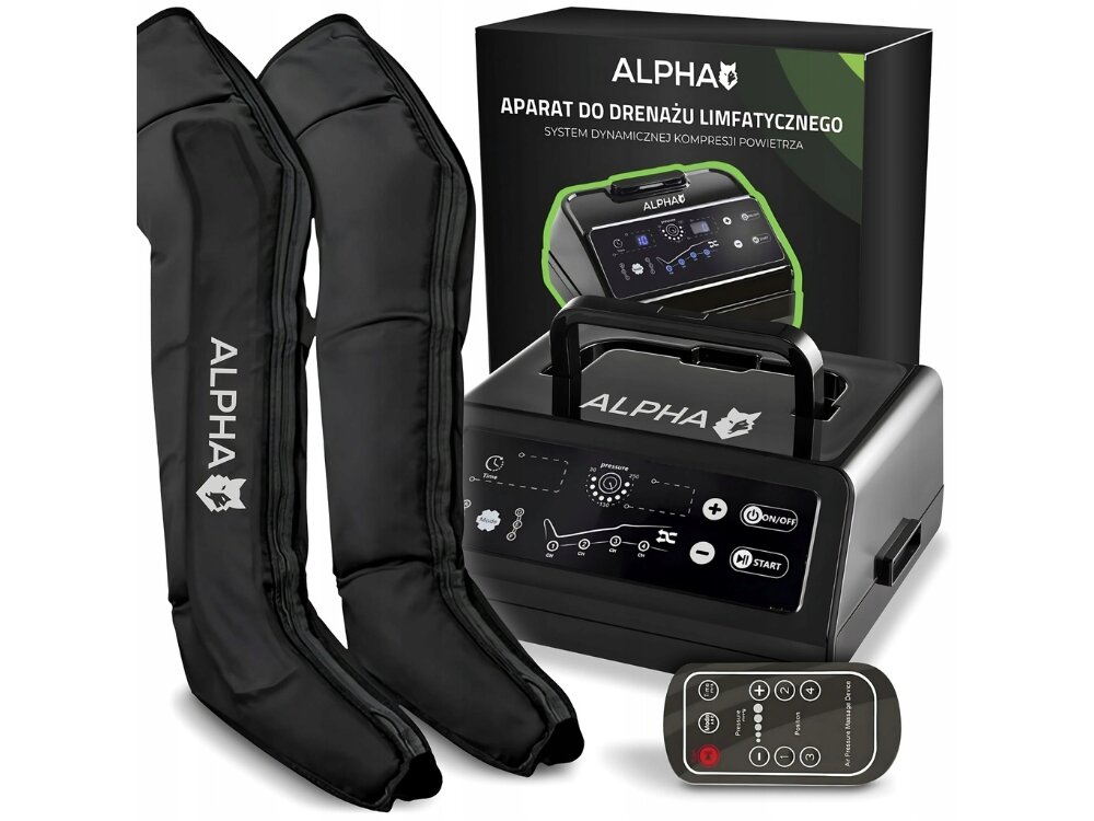 Masażer Limfatyczny do nóg Alpha AMP-04 automatyczny drenaż limfatyczny, zmniejszenie obrzęgu nóg, wsparcie regeneracji mięśni, bezpieczny masaż