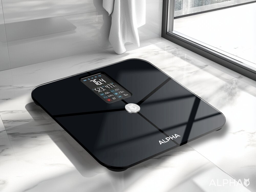 Waga łazienkowa ALPHA Smart Scale Pro pełna analiza składu ciała, 21 kluczowych parametrów życiowych, śledzenie postępów i wyznaczanie celów