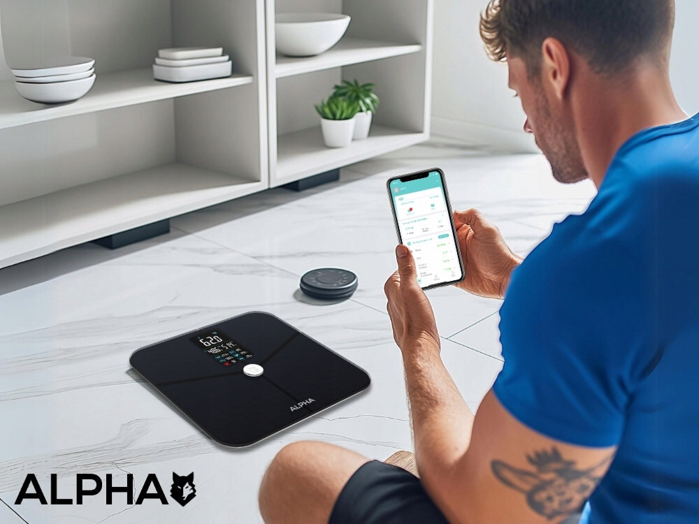 Waga łazienkowa ALPHA Smart Scale Pro Solidność i estetyka wykonania wymiary waga udźwig do 180 kg Precyzyjna podziałka 0,1 kg elegancki design spełnia unijne normy niezbędne certyfikaty