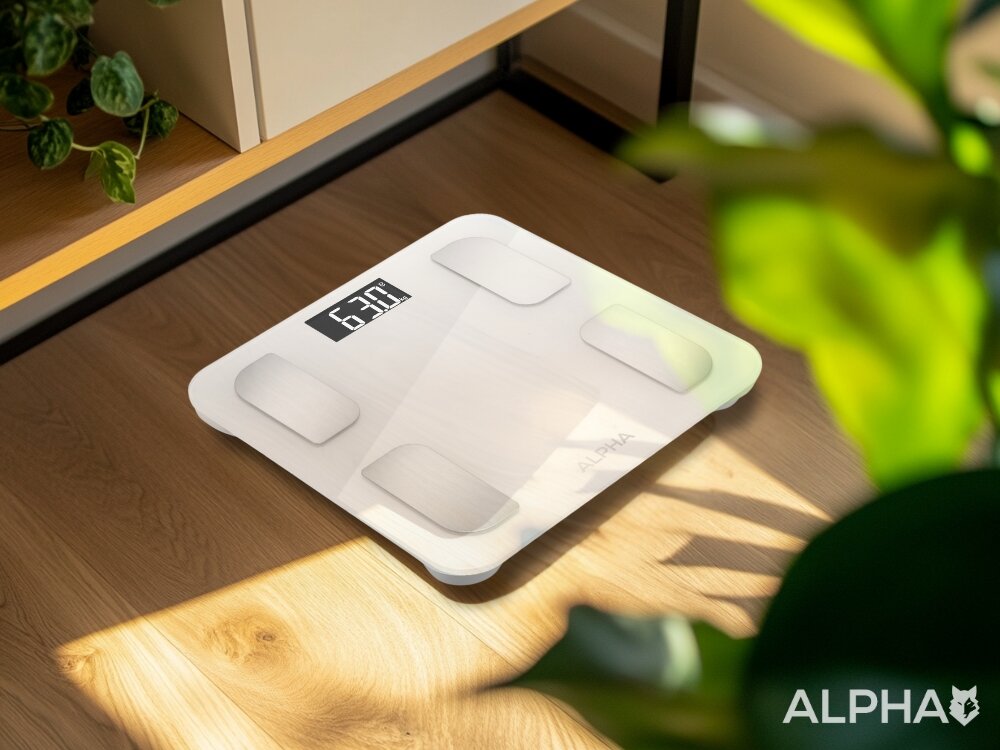Waga łazienkowa ALPHA Smart Scale pełna analiza składu ciała, 21 kluczowych parametrów życiowych, śledzenie postępów i wyznaczanie celów