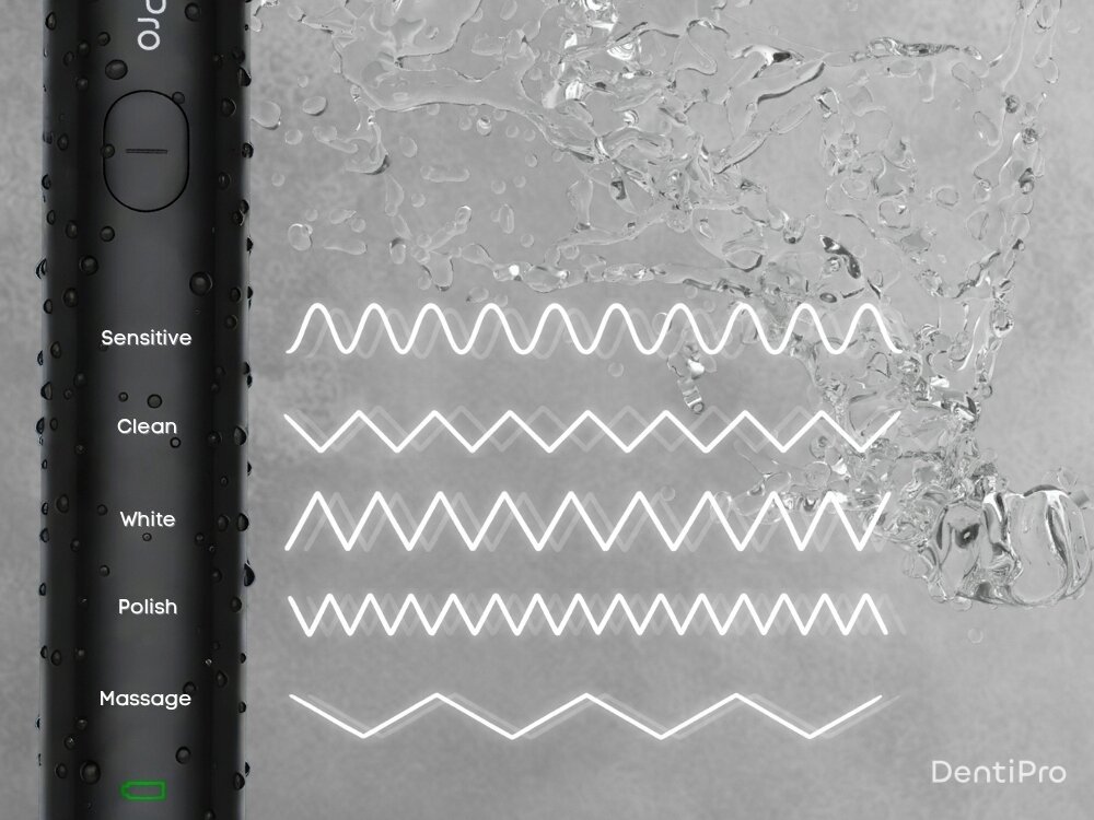 Szczoteczka soniczna ALPHA DentiPro 5 trybów pracy, dopasowana do wrażliwych dziąseł, wsparcie ukrwienia dziąseł, funkcja zapamiętywania ustawień