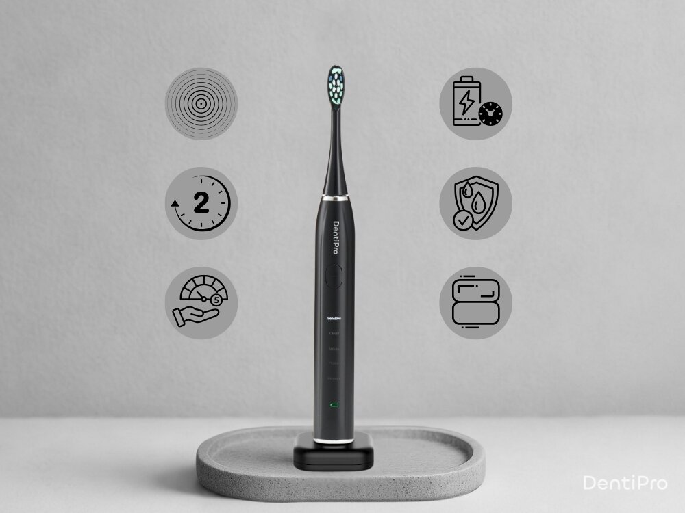 Szczoteczka soniczna ALPHA DentiPro eliminacja podłączenia kabli, system ładowania, działanie do 45 dni