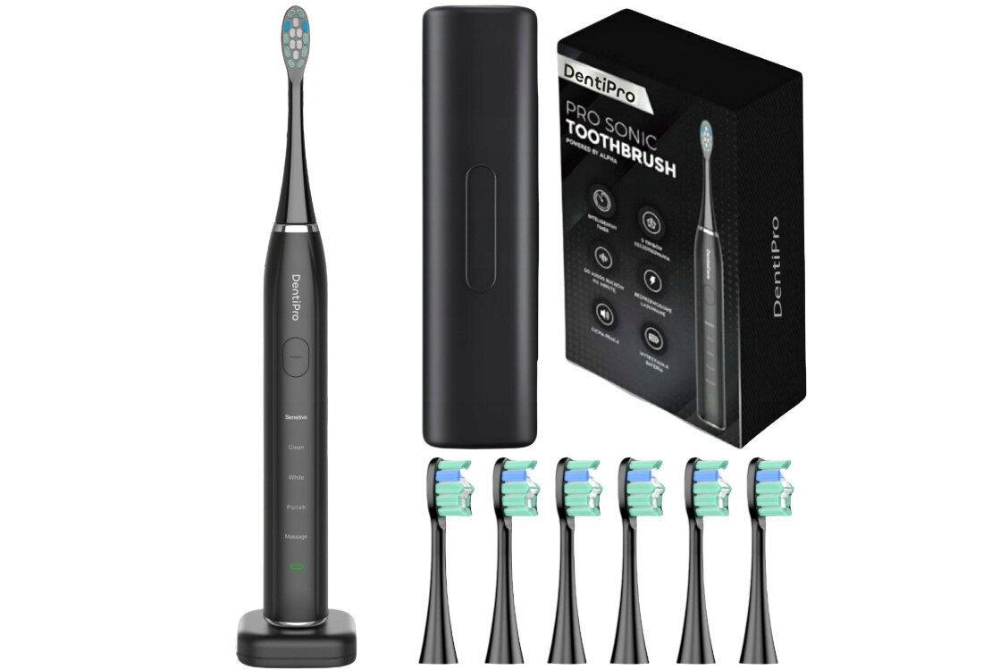 Szczoteczka soniczna ALPHA DentiPro zestaw akcesoria komplet wyposazenie