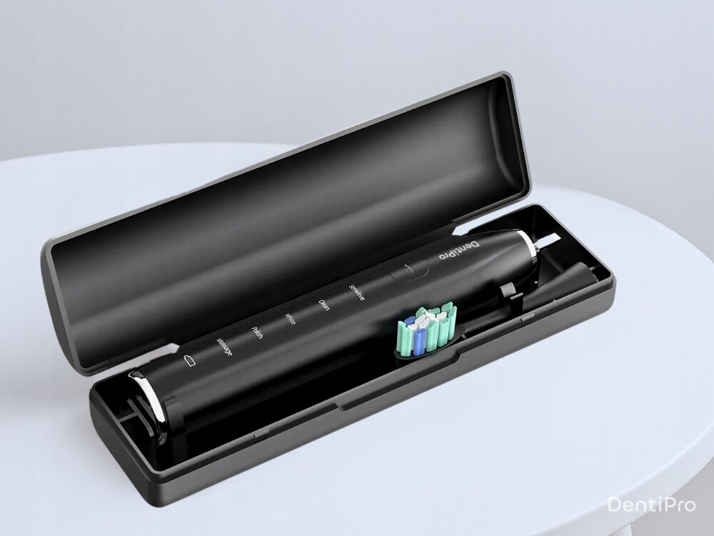 Szczoteczka soniczna ALPHA DentiPro etui, 6 końcówek, nici dentystyczne, ładowanie przez kabel, codzienna higiena