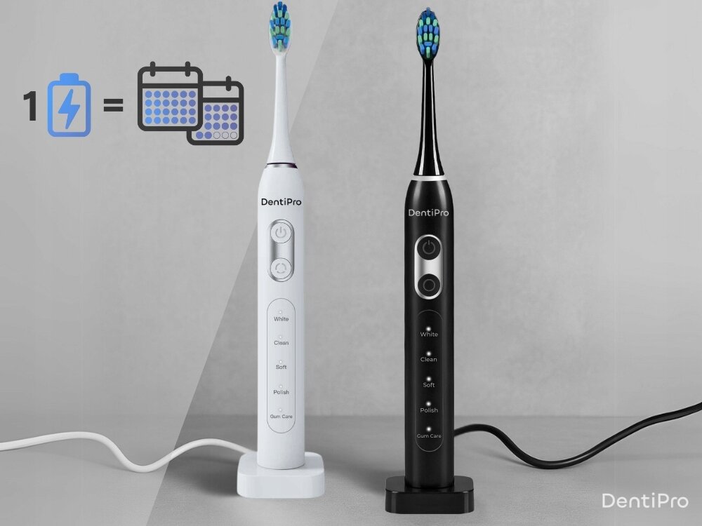 Szczoteczka soniczna ALPHA DentiPro 2 szt. wygodne dbanie o uśmiech, 8 końcówek, wododporna konstrukcja, 96000 drgań na minutę