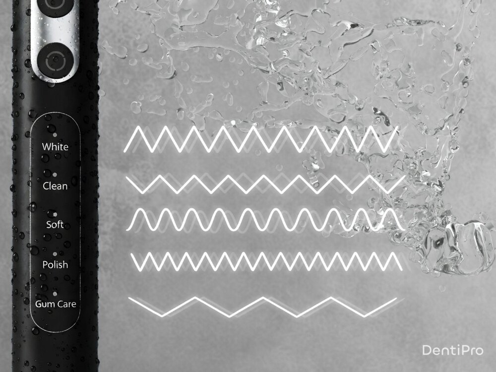 Szczoteczka soniczna ALPHA DentiPro 2 szt. 5 trybów pracy, delikatny, wybielający, do wrażliwych zębów, funkcja pamięci ustawień