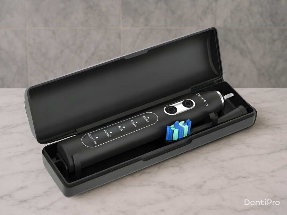 Szczoteczka soniczna ALPHA DentiPro 2 szt. dwie szczoteczki, 2 stacje ładujące, 8 końcówek, etui, jakość i bezpieczeństwo