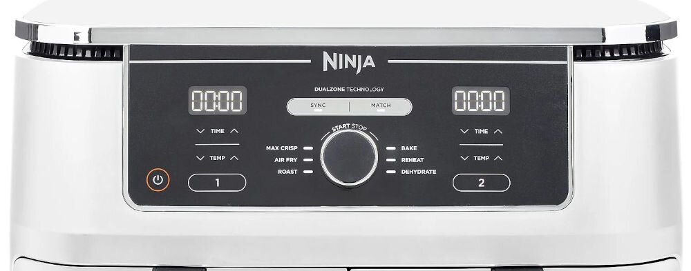 Frytkownica beztłuszczowa NINJA Foodi AF400EUWH Dual Zone Air Fryer Biały z podwójnym koszem intuicyjna obsługa automatyczne programy odpowiedni program samo ustawia czas i temperaturę minimalna ilość tłuszczu różne funckje pieczenie grillowanie podgrzewanie wszechstronne narzędzie szybko smacznie