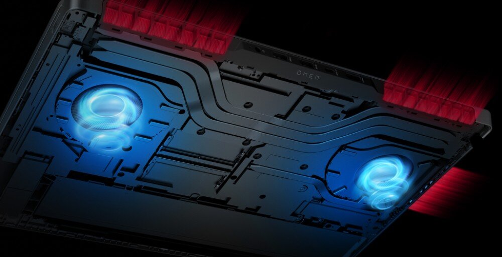 Laptop HP Omen 17-DB0006NW 17.3 IPS 144Hz R5-8645HS 16GB RAM 512GB SSD GeForce RTX4060 Windows 11 Home chłodzenie wentylatory temperatura