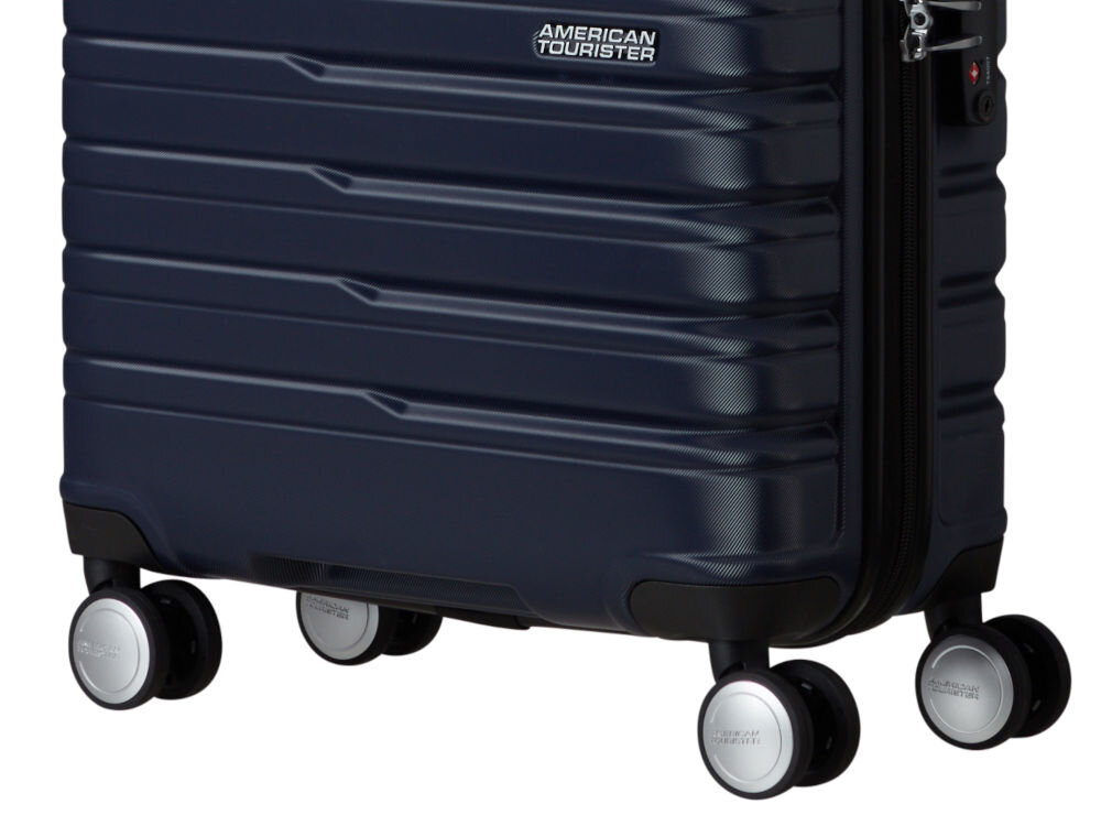 Walizka AMERICAN TOURISTER Flashline 55 cm Niebieski cztery obrotowe kółka teleskopowa rączka płynny ruch i komfort podczas podróży