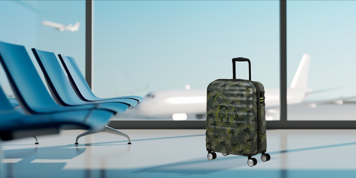 Walizka AMERICAN TOURISTER Wavebreaker Disney Kompaktowa walizka na każdą podróż lifestyle lotnisko walizka okno Podróż zaczyna się tutaj trwałość ochrona wytrzymała konstrukcja polipropylen zamek TSA pojemność 36 litrów