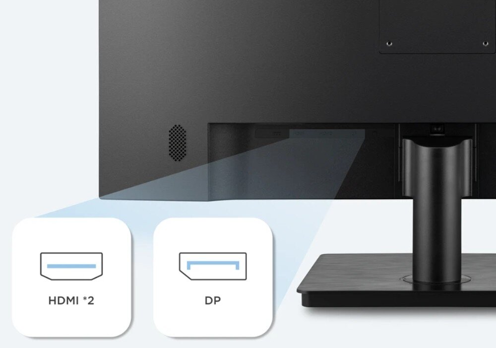 Monitor VIEWSONIC VA3208-4K-HD 32 3840x2160px 4 ms [GTG] przybliżenie na tył monitora z ikonami portów HDMI i DisplayPort złącza podłączenie