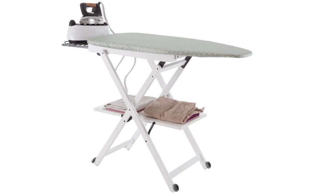 Deska do prasowania ARREDAMENTI Stirocomodo 135 x 45 cm Biały uchwyt przestronna półka przechowywanie