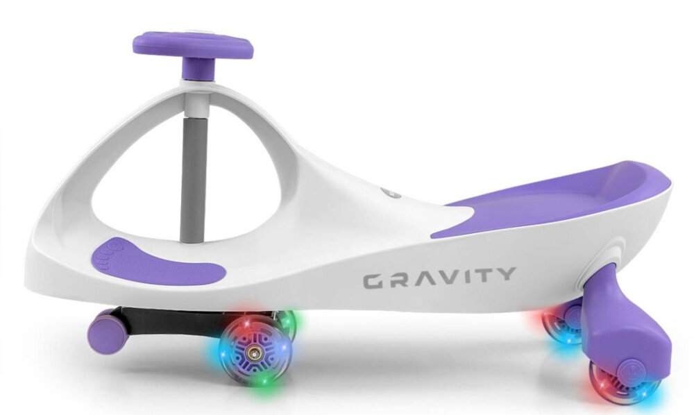 Jeździk MILLY MALLY Gravity Biało-fioletowy 4 swiecace kolka LED srednica 9 cm emituja kolorowe swiatla spelnia europejskie normy bezpieczenstwa