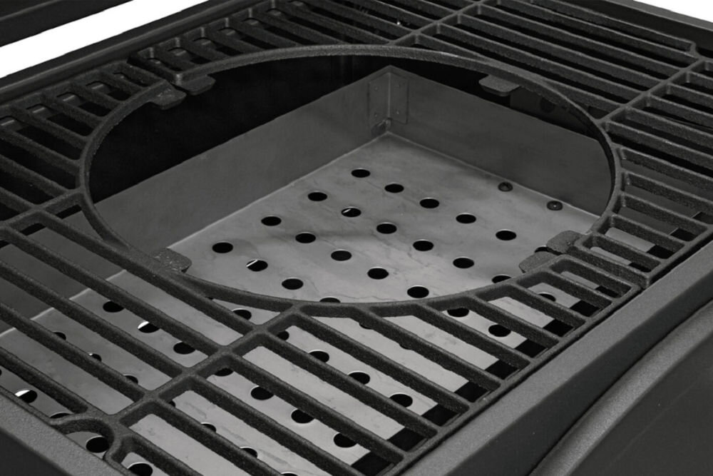 Grill węglowy ACTIVA Angular 11245L 57.5 x 42 cm misa węglowa możliwość regulacji wysokosci paleniska kontrola temperatury zastosowanie korby zmienianie odległości rusztu od żaru podczas grillowania delikatnych produktów warzywa owoce morza dania wymagające wysokiego żaru