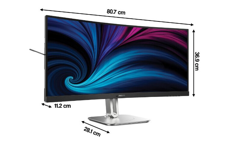 Monitor PHILIPS 34B2U5600C na białym tle - wymiary monitora.