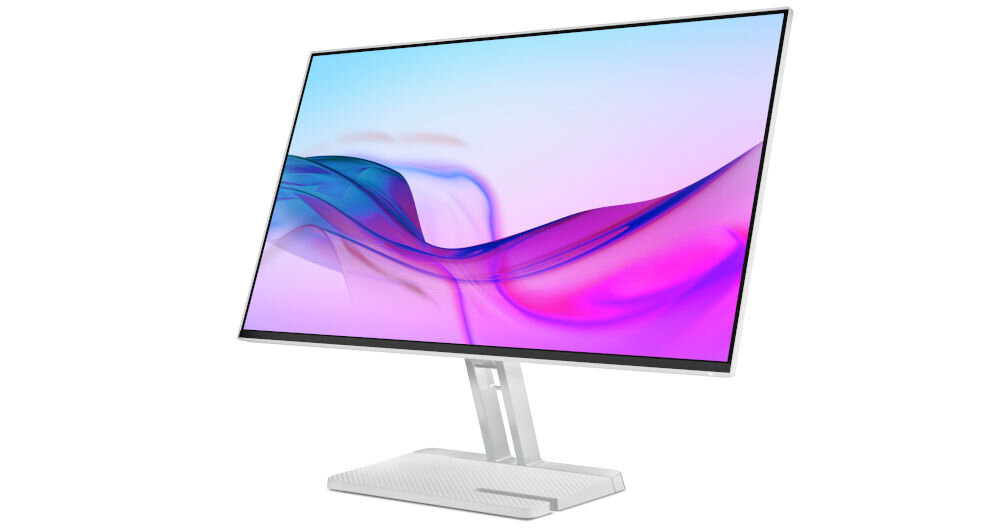 Monitor LENOVO L27i-4A 27 cali 1920x1080px IPS 100Hz 1 ms [MPRT] prezentacja monitora na białym tle pod kątem od frontu cztery tryby czasu reakcji MPRT przy 100 Hz 1 ms ekstrymalny 4 ms normalny 6 ms wyłączony 14 ms