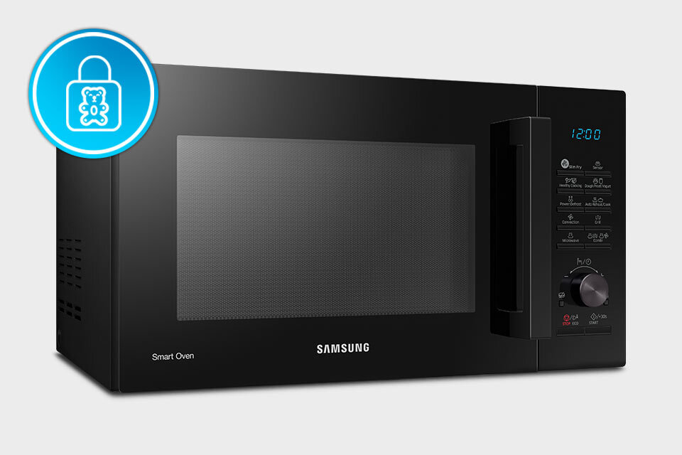 W zaprezentowanej na ilustracji kuchence mikrofalowej możliwe jest włączenie blokady bezpieczeństwa W zaprezentowanej na ilustracji kuchence mikrofalowej możliwe jest włączenie blokady bezpieczeństwa