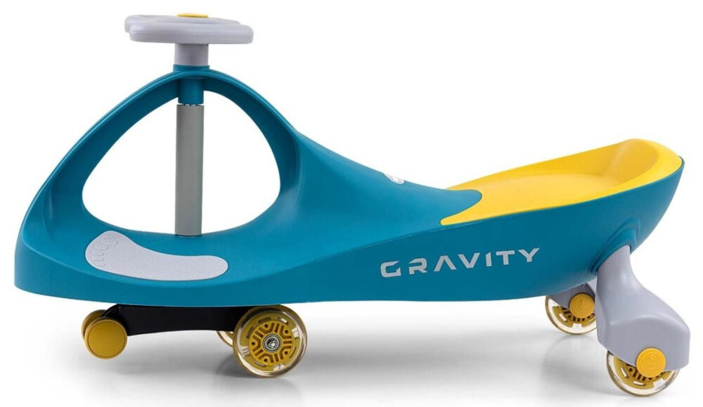Jeździk MILLY MALLY Gravity Zielono-żółty innowacyjny pojazd zabawa wspiera rozwoj unikalna konstrukcja sila grawitacji ruchy ciala dziecka poprawa kondycji nauka koordynacji ruchowej