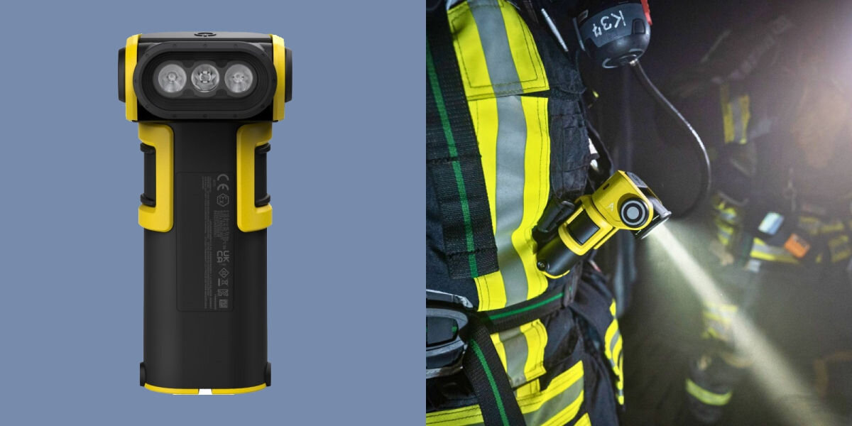 Sprzęt dla strażaków - latarka przypięta do munduru
